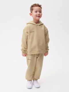 Bej Unisex Çocuk Kapüşonlu Nature Concept Baskılı Oversize Sweatshirt Hoodie