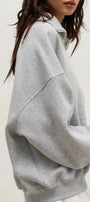 Kadın Gri Yarım Fermuarlı Ceket Sweatshirt 3 İplik Şardonlu Oversize Kesim