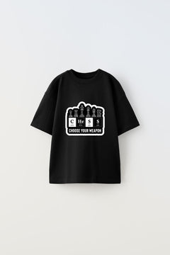 Choose Your Weapon Yazılı Satranç Tasarım Baskılı Siyah Çocuk T-Shirt
