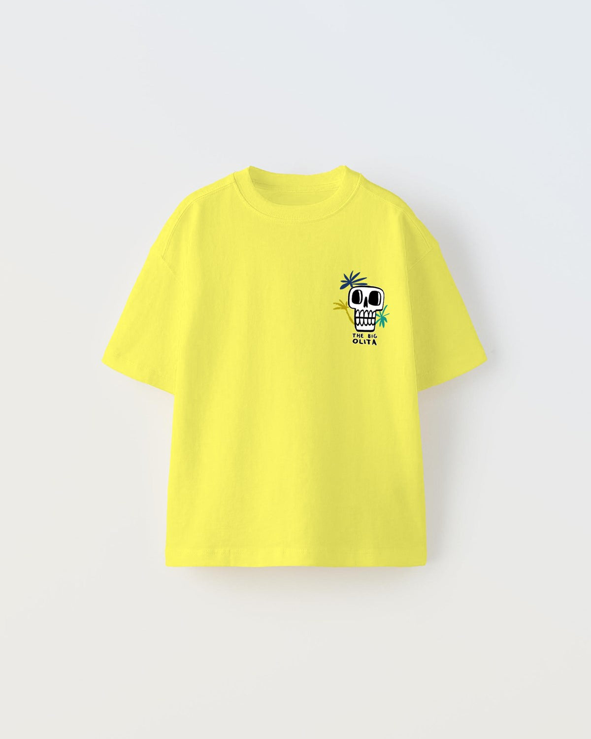 The Big Olita Yazılı Kuru Kafa Tasarım Baskılı Sarı Çocuk T-Shirt