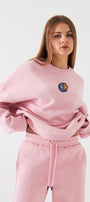 Kadın Oversize Sweatshirt Sun & Moon Baskılı Pembe – Bisiklet Yaka, 3 İplik Şardonlu Polar