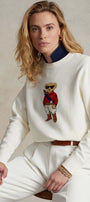 Kadın Oversize Sweatshirt Regatta Bear Baskılı Beyaz – Bisiklet Yaka, 3 İplik Şardonlu