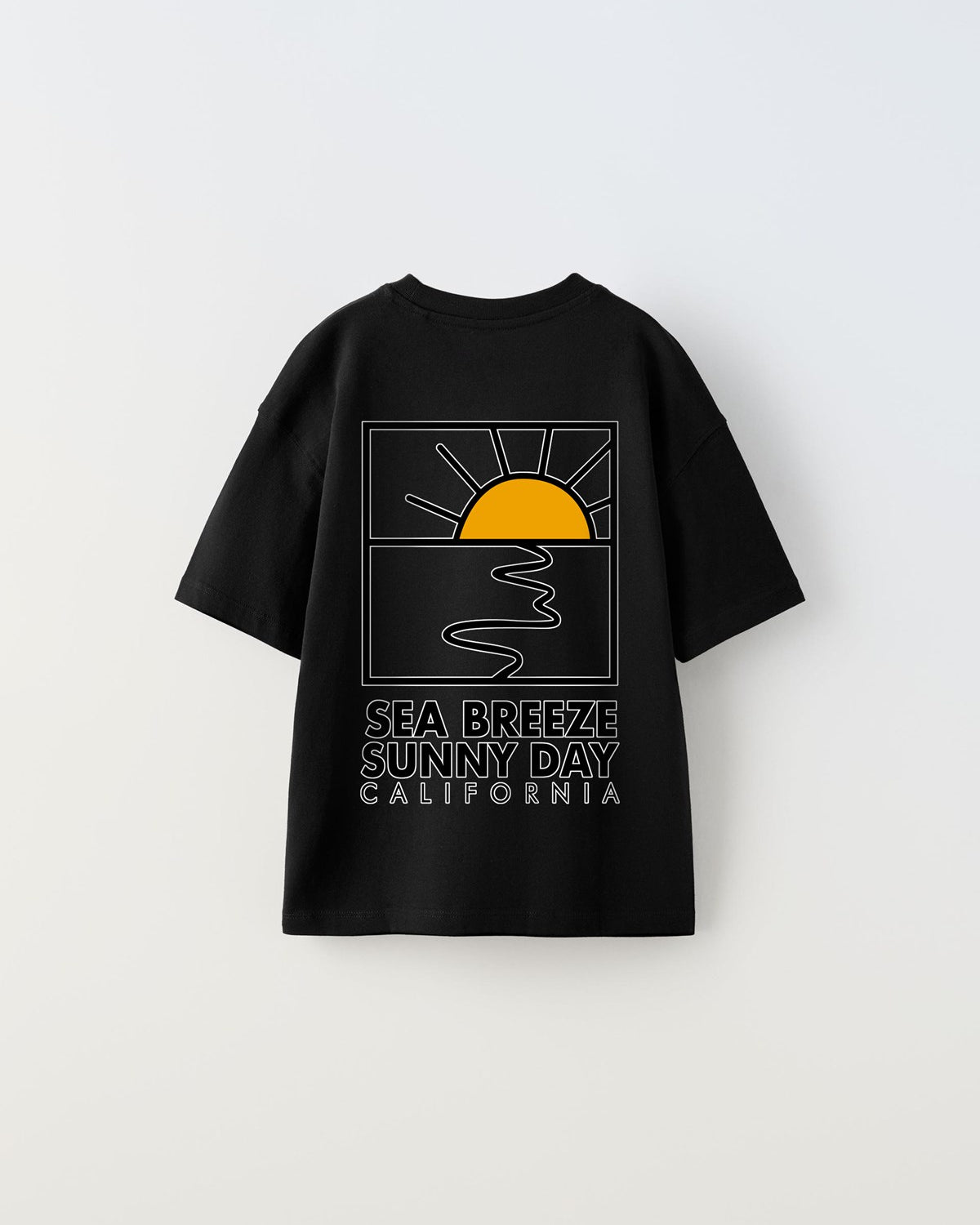 Sea Breeze Sunny Day California Yazılı Güneş Tasarım Baskılı Siyah Çocuk T-Shirt