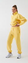 Unisex Oversize Sweatshirt Basic Sarı – Yarım Fermuar Dik Yaka, 3 İplik Şardonlu Polar
