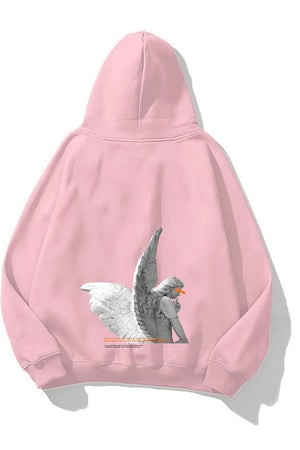 Kapüşonlu İçi Polar Art Work Heykel Baskılı Pembe Unisex Hoodie Sweatshirt