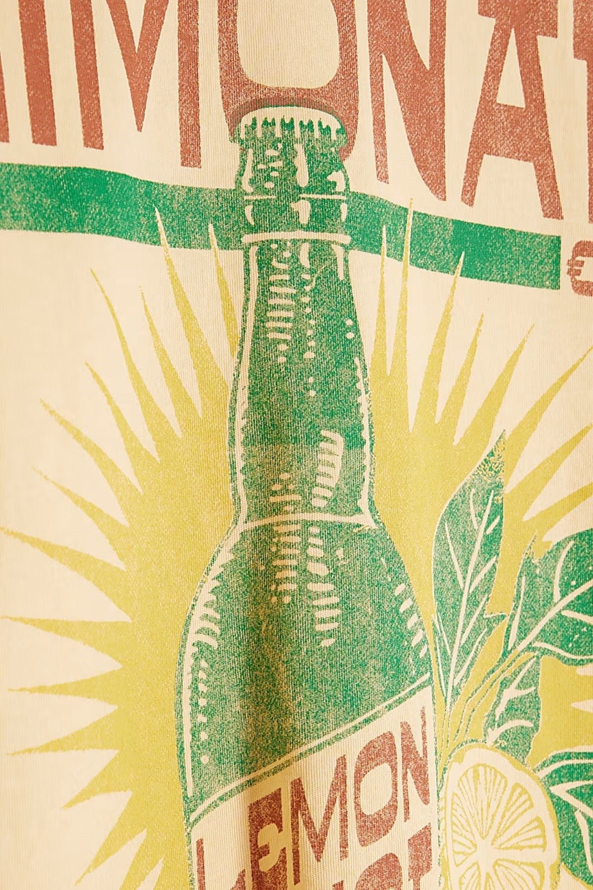 Vintage Limonata Baskılı Unisex Sarı Tişört  %100 Pamuk Oversize Kesim