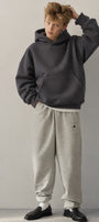 Erkek Çocuk Oversize Basic Hoodie Sweatshirt Füme – Kapüşonlu, Kanguru Cepli, 3 İplik Polar