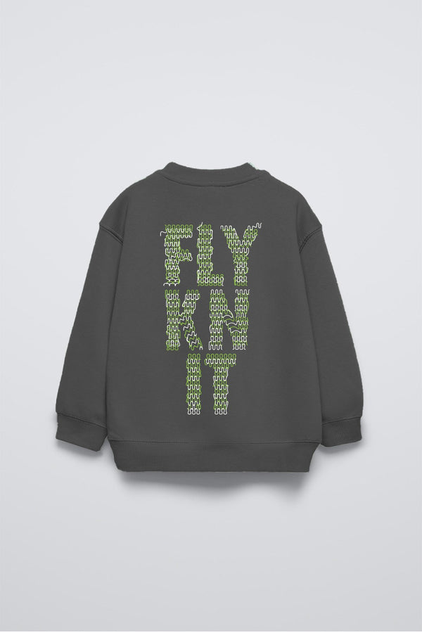 Füme Bisiklet Yaka Collective Yazılı Arka Fly Kn It Yazılı Oversize Çocuk Sweatshirt