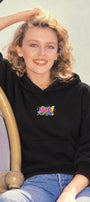 Kadın Oversize Hoodie 90’s Vibe Baskılı Siyah - Kapüşonlu, Kanguru Cepli, 3 İplik Polar