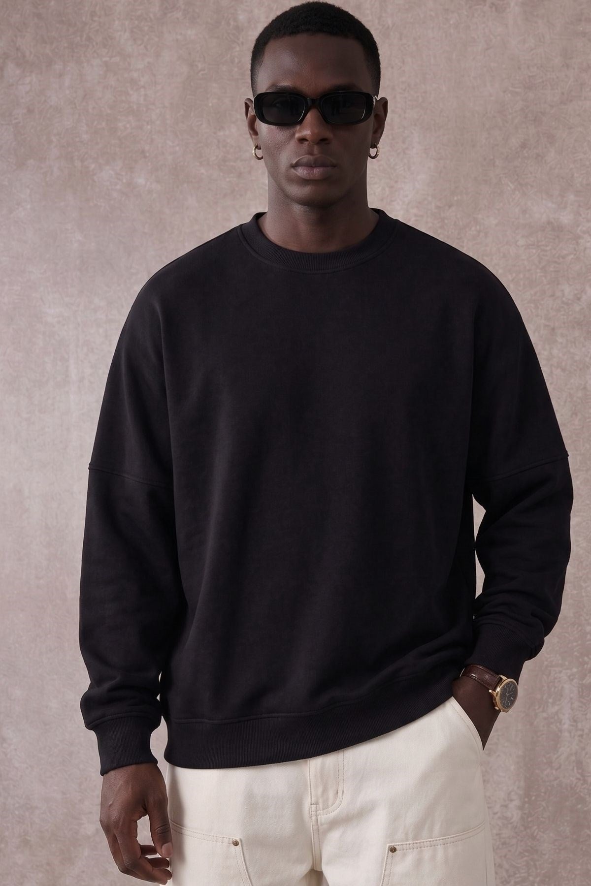 Erkek Oversize Sweatshirt Fantasy Back Baskılı Siyah – Bisiklet Yaka, 3 İplik Şardonlu Polar