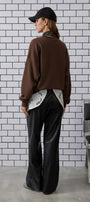 Kadın Oversize Sweatshirt City Club Bear Baskılı Kahverengi – Bisiklet Yaka, 3 İplik Şardonlu Polar