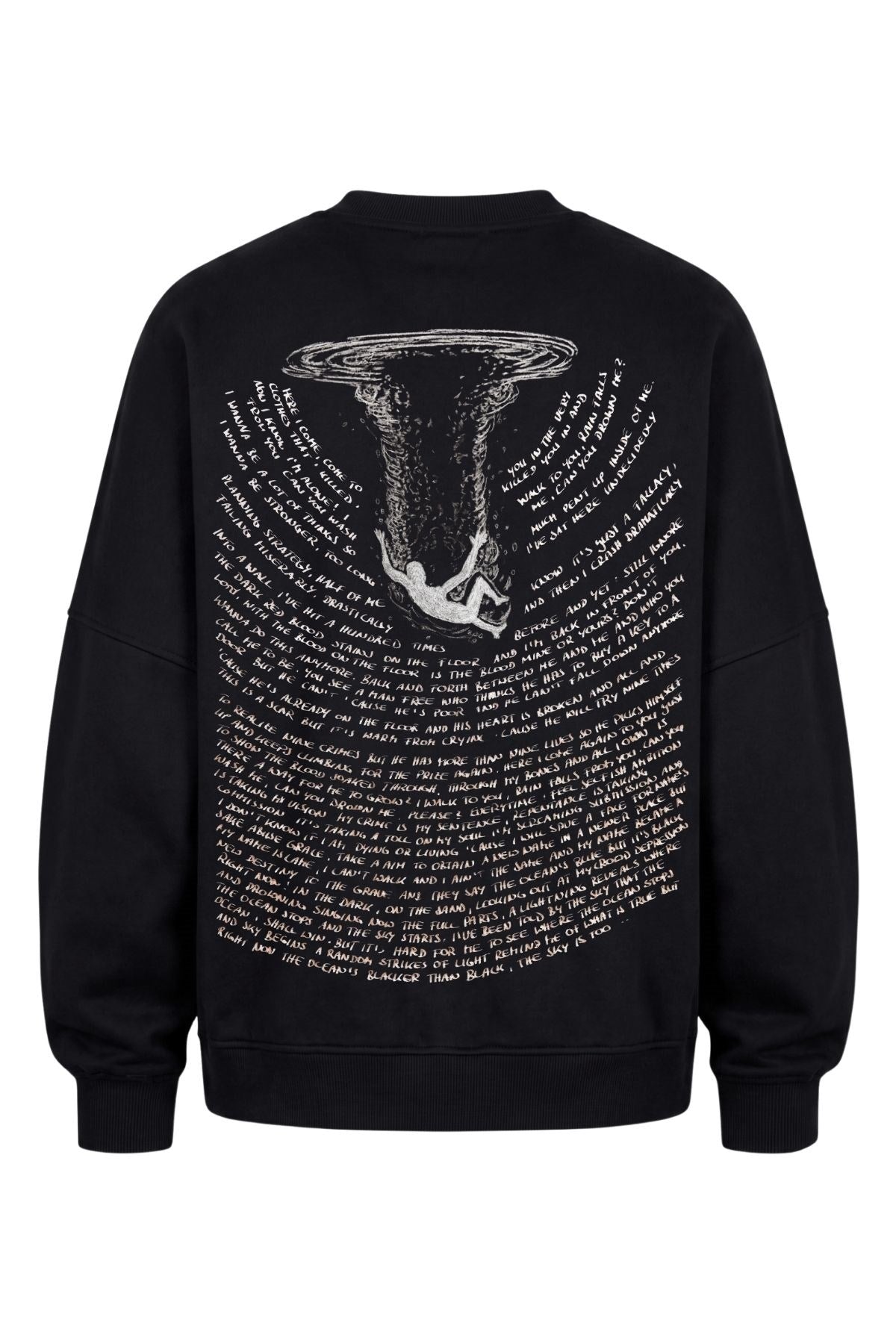 Erkek Oversize Sweatshirt Abyss Baskılı Siyah – Bisiklet Yaka, 3 İplik Şardonlu Polar