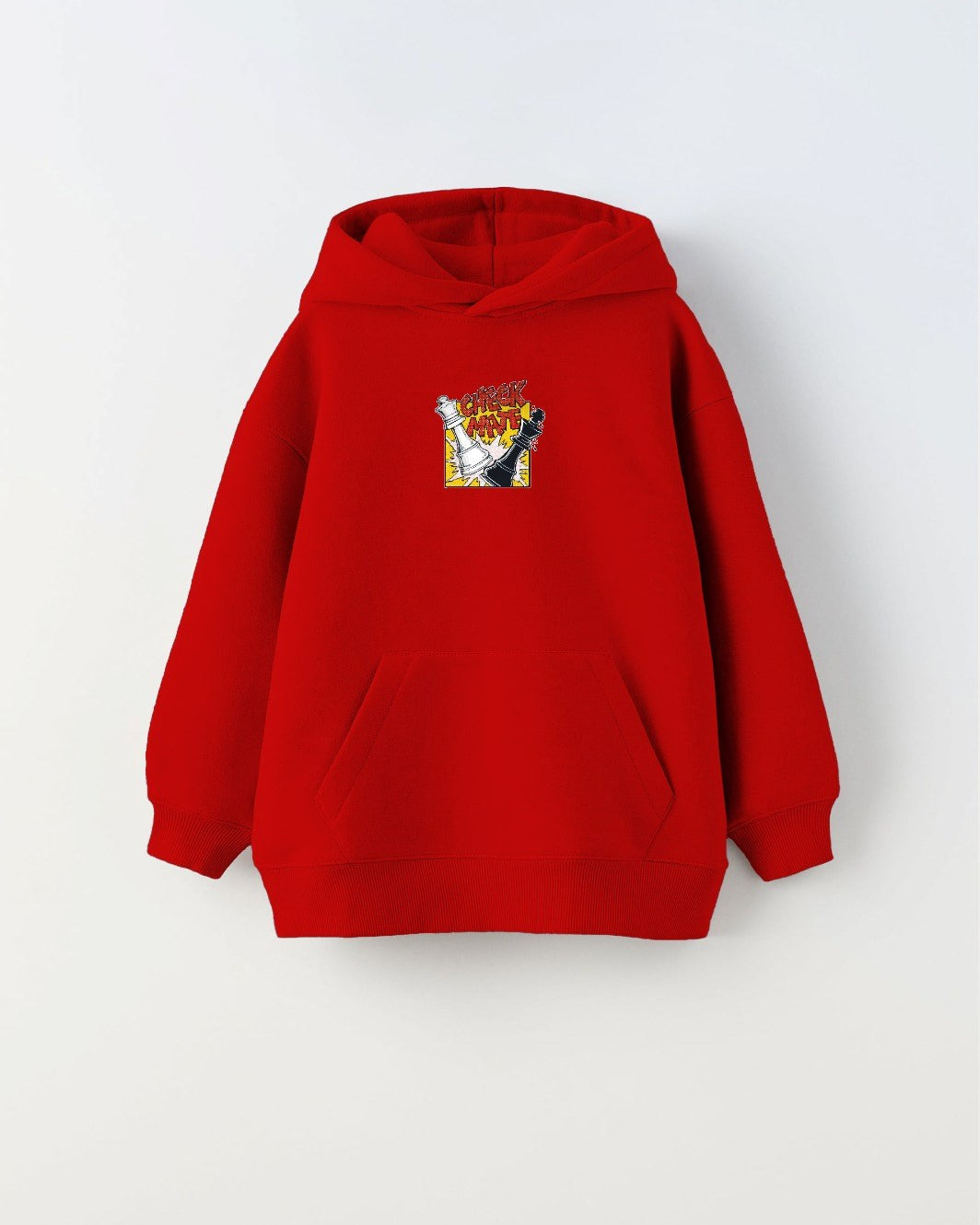 Kapüşonlu İçi Polar Satranç Cartoon Baskılı Kırmızı Unisex Çocuk Hoodie Sweatshirt