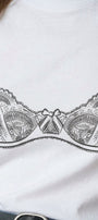 Kadın Double Oversize Lingerie Sketch Blue Baskılı Beyaz – Bisiklet Yaka, Rahat Kalıp, %100 Pamuk