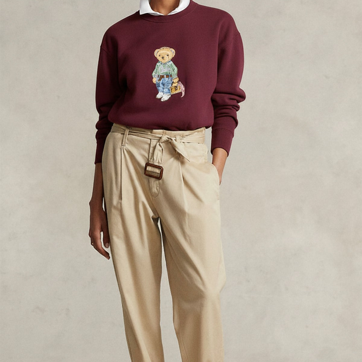 Kadın Oversize Sweatshirt Weekend Bear Baskılı Bordo – Bisiklet Yaka, 3 İplik Şardonlu
