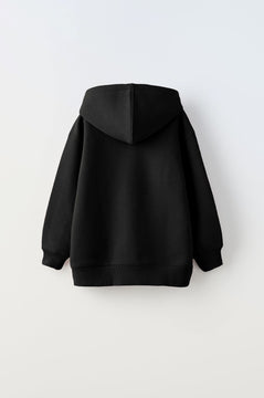 Kapüşonlu İçi Polar Any Time Every Where Yazı Baskılı Siyah Unisex Hoodie Çocuk Sweatshirt