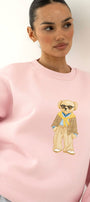 Kadın Oversize Sweatshirt Gentleman Bear Baskılı Pembe – Bisiklet Yaka, 3 İplik Şardonlu