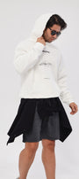 Kapüşonlu İçi Polar MM75 Baskılı Beyaz Oversize Hoodie Sweatshirt