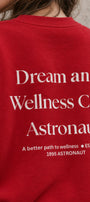 Kadın Oversize Sweatshirt Wellness Baskılı Kırmızı – Bisiklet Yaka, 3 İplik Şardonlu Polar