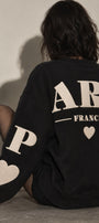 Kadın Oversize Sweatshirt Paris 3D Baskılı Siyah – Bisiklet Yaka, Kol ve Sırt Baskılı, 3 İplik
