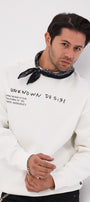 Bisiklet Yaka İçi Polar Unknown Desire Yazı Baskılı Beyaz Oversize Sweatshirt