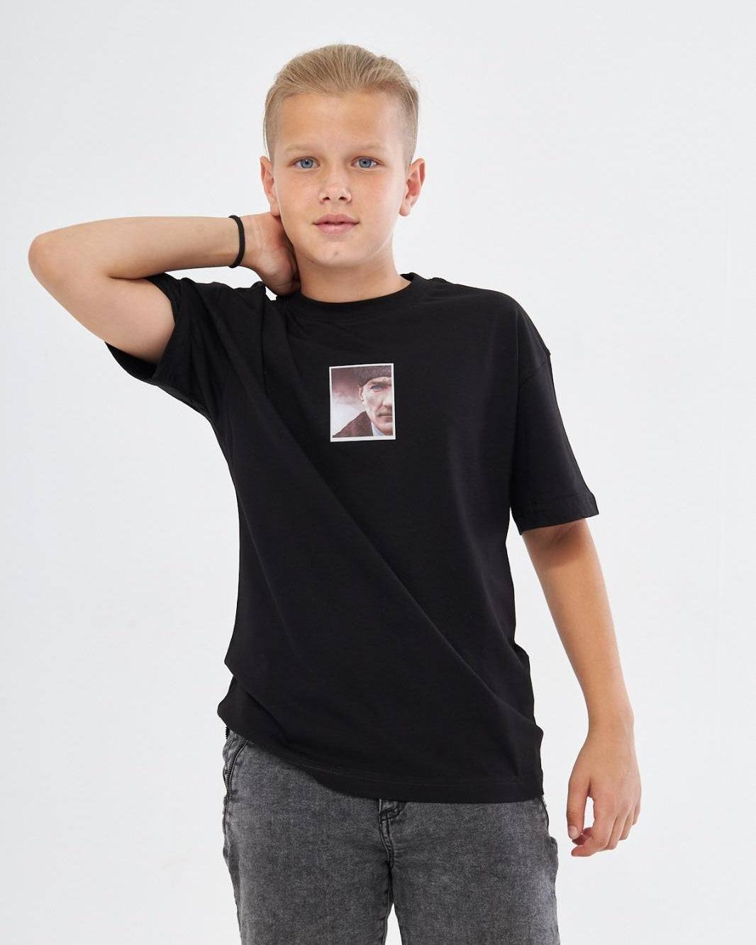 Atatürk Tasarım Baskılı Siyah Çocuk T-shirt
