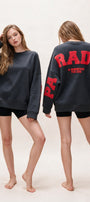Kadın Oversize Sweatshirt Paradise Varsity Kabartma Baskılı Füme – Bisiklet Yaka, 3 İplik Şardonlu Polar
