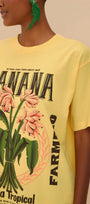 Kadın Sarı Oversize Banana Yazılı Tropikal Desenli Yazlık Tişört