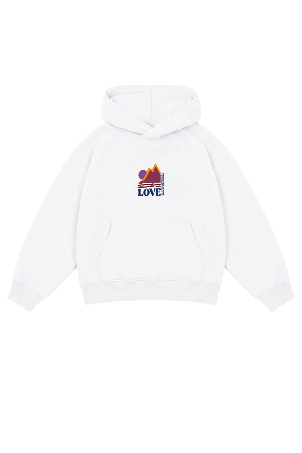 Kız Çocuk Oversize Hoodie Love Mount Baskılı Beyaz – Kapüşonlu, Cepli, 3 İplik Polar