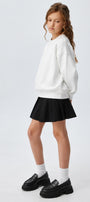Kız Çocuk Oversize Sweatshirt Basic Beyaz – Bisiklet yaka, 3 iplik şardonlu polar