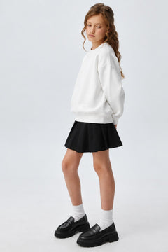 Kız Çocuk Oversize Sweatshirt Basic Beyaz – Bisiklet yaka, 3 iplik şardonlu polar
