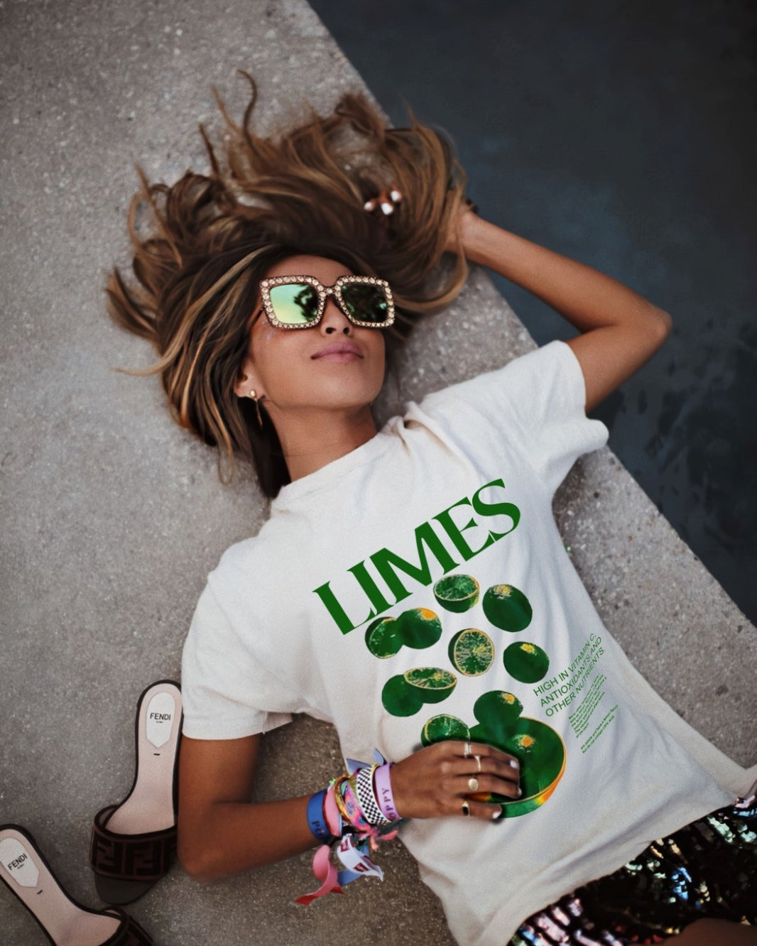 Limes Yazılı Limon Tasarım Baskılı Beyaz Kadın T-shirt