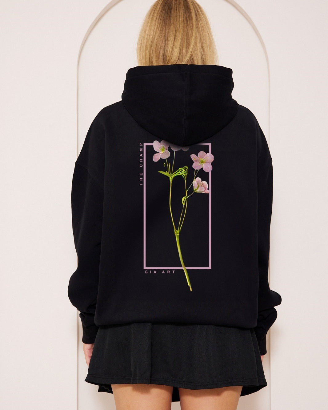 Kapüşonlu İçi Polar Flowers Baskılı Siyah Unisex Hoodie Sweatshirt
