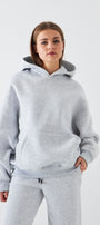 Oversize Unisex Sweatshirt Hoodie Gri – Kapüşonlu, 3 İplik Şardonlu Polar, Kanguru Cepli, Basic