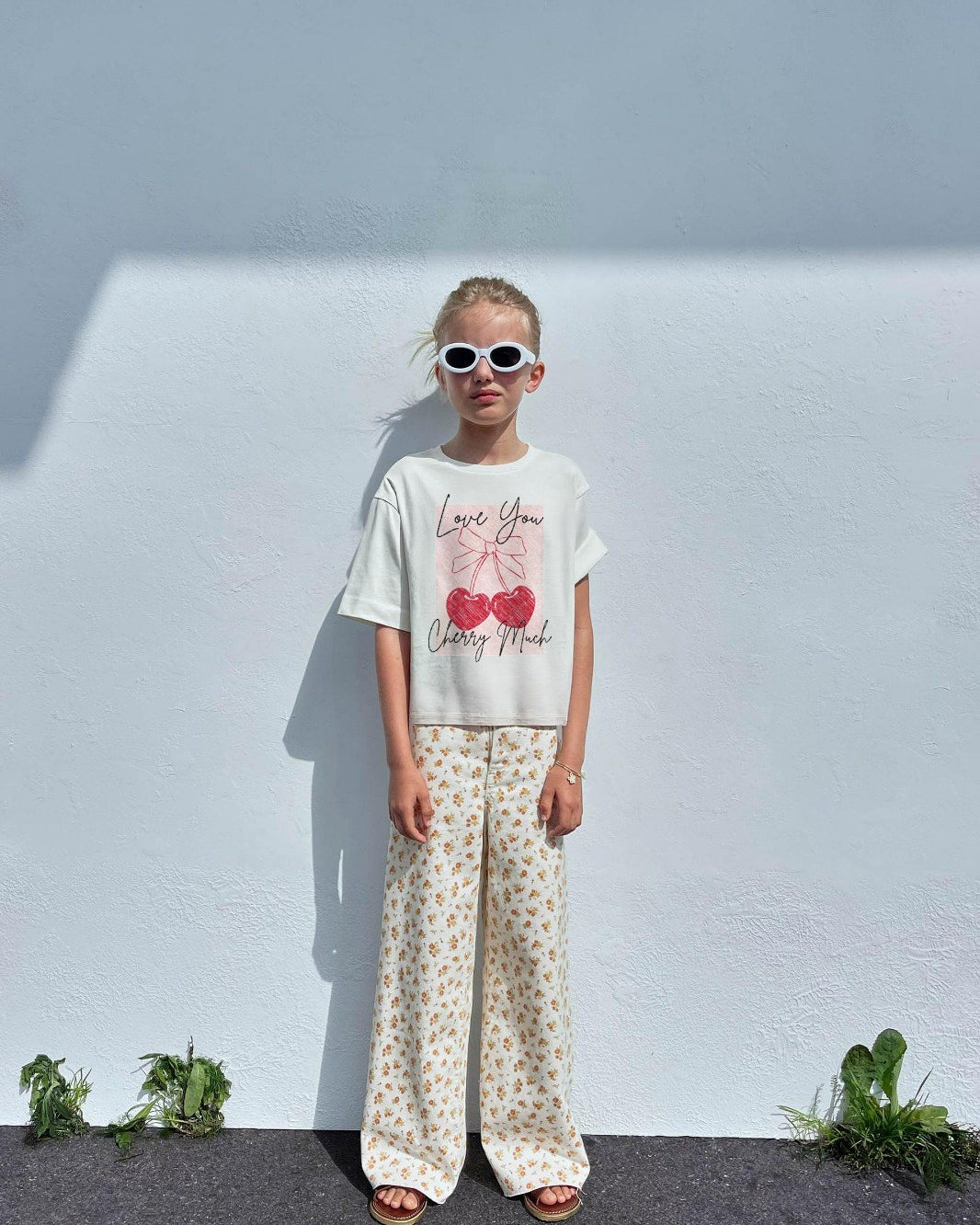 Love You Cherry Much Yazılı Kiraz Tasarım Baskılı Beyaz Çocuk T-shirt