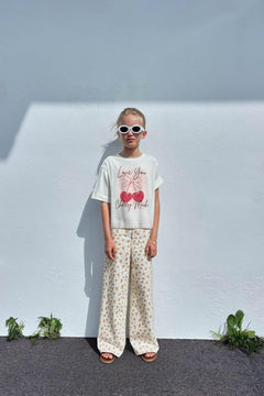 Love You Cherry Much Yazılı Kiraz Tasarım Baskılı Beyaz Çocuk T-shirt