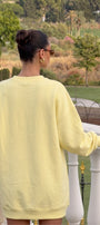 Kadın Oversize Sweatshirt Elbise Dangerous Chick Baskılı Sarı – Uzun Boy, 3 İplik Şardonlu Polar