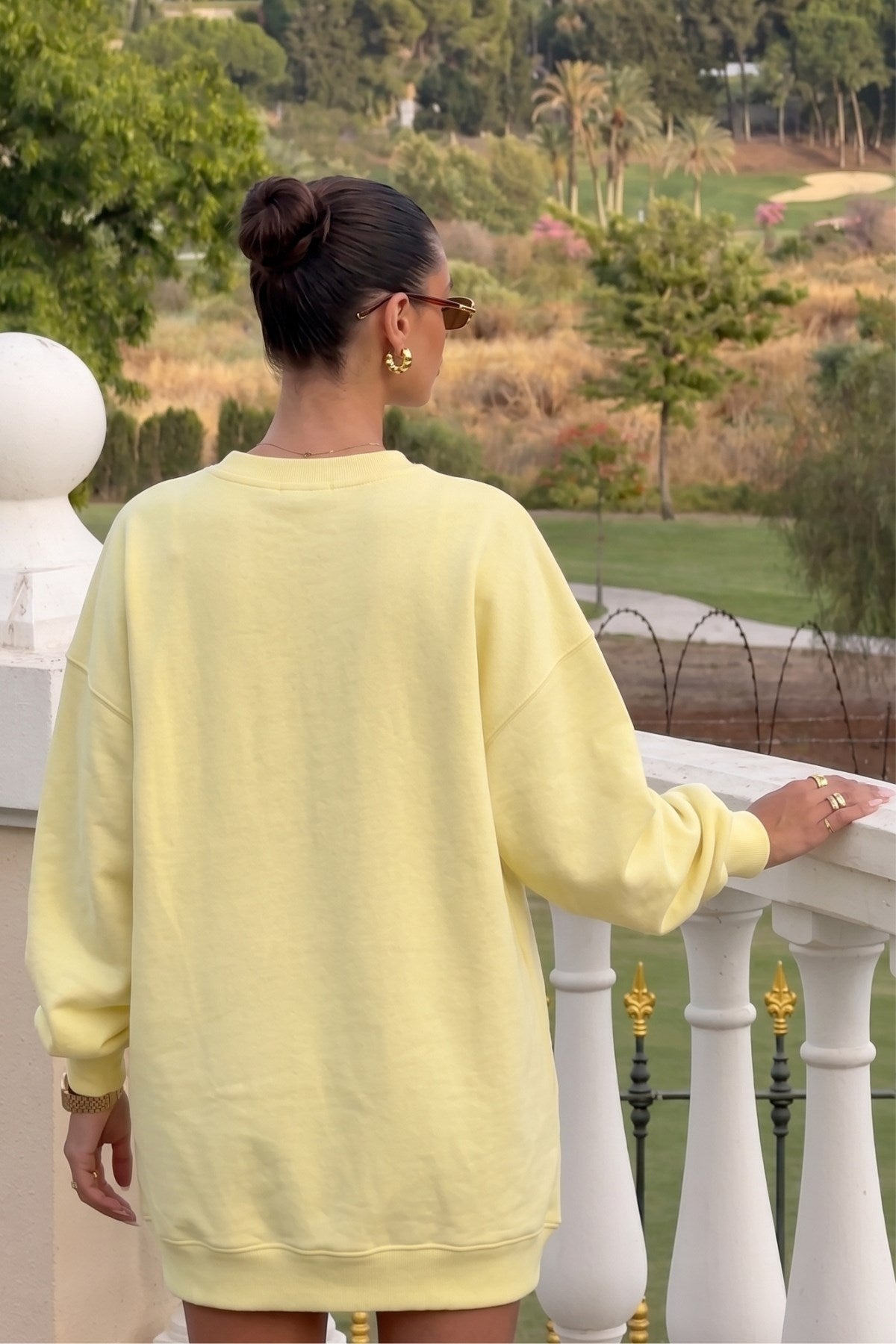 Kadın Oversize Sweatshirt Elbise Dangerous Chick Baskılı Sarı – Uzun Boy, 3 İplik Şardonlu Polar