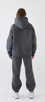 Oversize Unisex Sweatshirt Hoodie Füme Melanj – Kapüşonlu, 3 İplik Şardonlu Polar, Kanguru Cepli, Basic