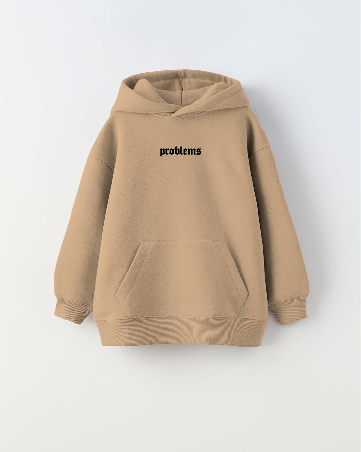 Kapüşonlu İçi Polar Problems Yazılı Heykel Baskılı Bej Unisex Çocuk Hoodie Sweatshirt