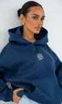 İndigo Unisex Yüksek Baskılı Kapüşonlu Kanguru Cepli Oversize Hoodie