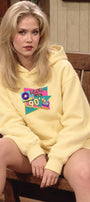 Kadın Oversize Hoodie Back To The 90’s Baskılı Sarı - Kapüşonlu, Kanguru Cepli, 3 İplik Polar