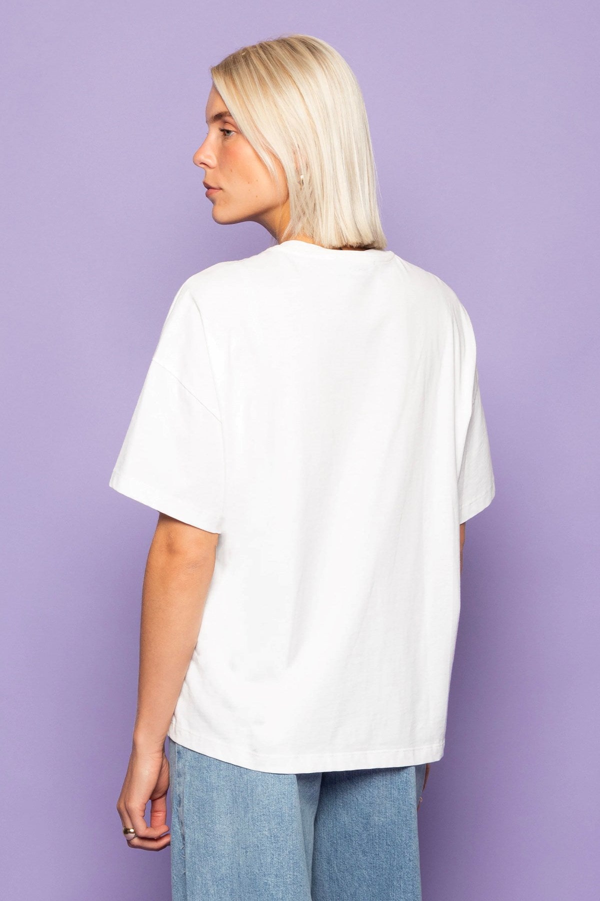 Kadın Oversize Tişört See You Baskılı Beyaz – Bisiklet Yaka, %100 Pamuk Compact Süprem 24/1