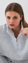 Unisex Oversize Sweatshirt Basic Gri – Yarım Fermuar Dik Yaka, 3 İplik Şardonlu Polar
