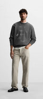 Bisiklet Yaka İçi Polar Life Story Yazı Baskılı Füme Oversize Sweatshirt
