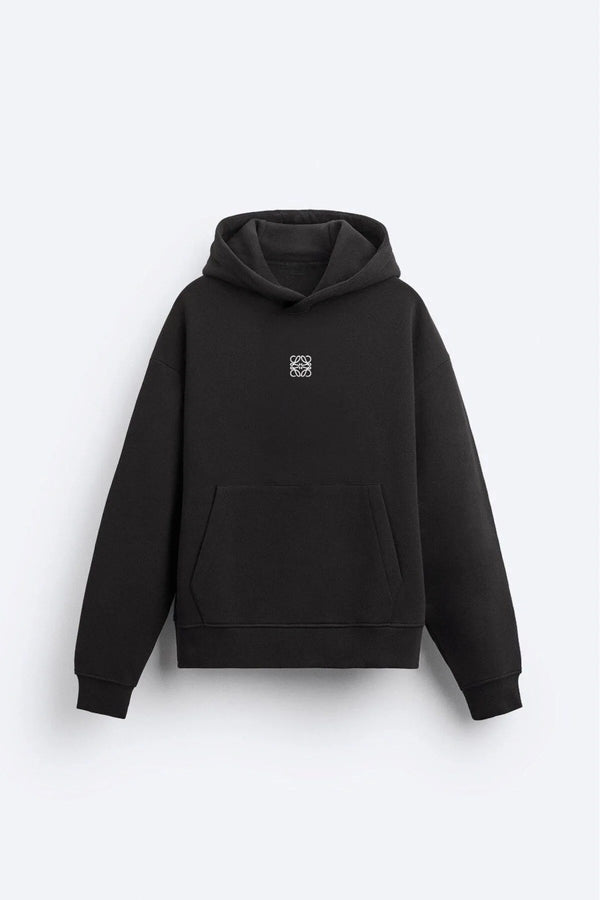 Siyah Unisex Loewe Yüksek Baskılı Kapüşonlu Kanguru Cepli Oversize Hoodie