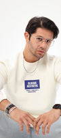 Bisiklet Yaka İçi Polar Classic Atlethic Yazı Baskılı Beyaz Oversize Sweatshirt
