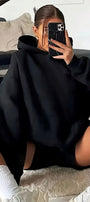 Kadın Oversize Sweatshirt Hoodie Grillz Lips Baskılı Siyah – Kapüşonlu, Kanguru Cepli, 3 İplik Polar