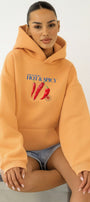 Kadın Oversize Sweatshirt Hoodie Hot & Spicy Baskılı Turuncu – Kapüşonlu, 3 İplik Şardonlu Polar
