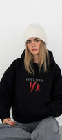 Kadın Oversize Sweatshirt Hoodie Hot & Spicy Baskılı Siyah – Kapüşonlu, 3 İplik Şardonlu Polar